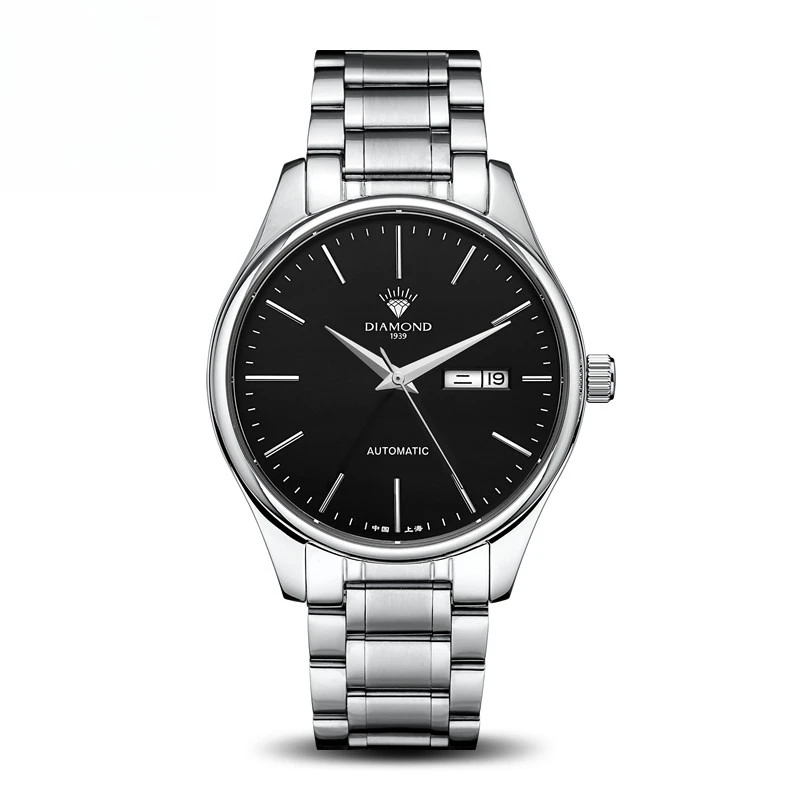 

Мужские автоматические механические часы Shanghai Watch Diamond Brand из нержавеющей стали с простым стальным ремешком, деловые, оригинальные