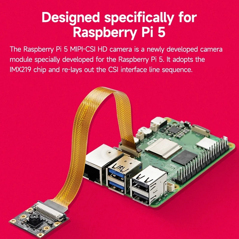 Módulo câmera para Raspberry Pi 5, 8MP, IMX219, ângulo de visão de 160 graus