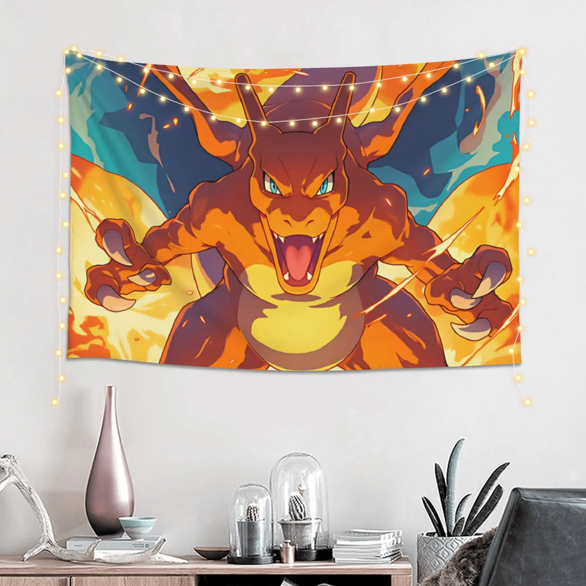Pokemon Theme Charizard Fire Blast Cutecore Tapestry Room decoration  Home Decoration Tapestry Decor Accessories Cute Room Decor
