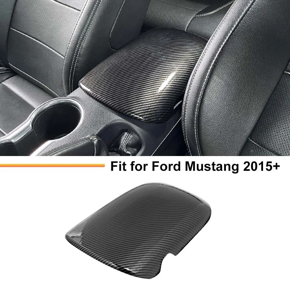Car Console Armrest Box Cover Decoration For Ford Mustang 2015+ Carbon Fiber Look Interior Armrest Box Trim Car Accessories ﻿