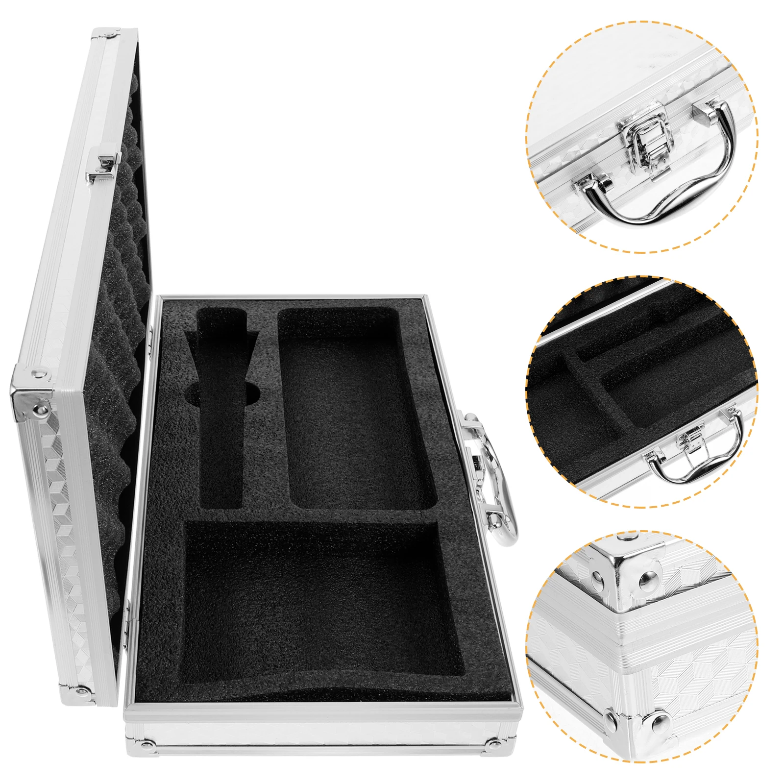 

Hard Shell Wireless Microphone Case Portable Audio Card Carrier Shockproof Sponge Protection Lightweight Reusable Metal Mic Box