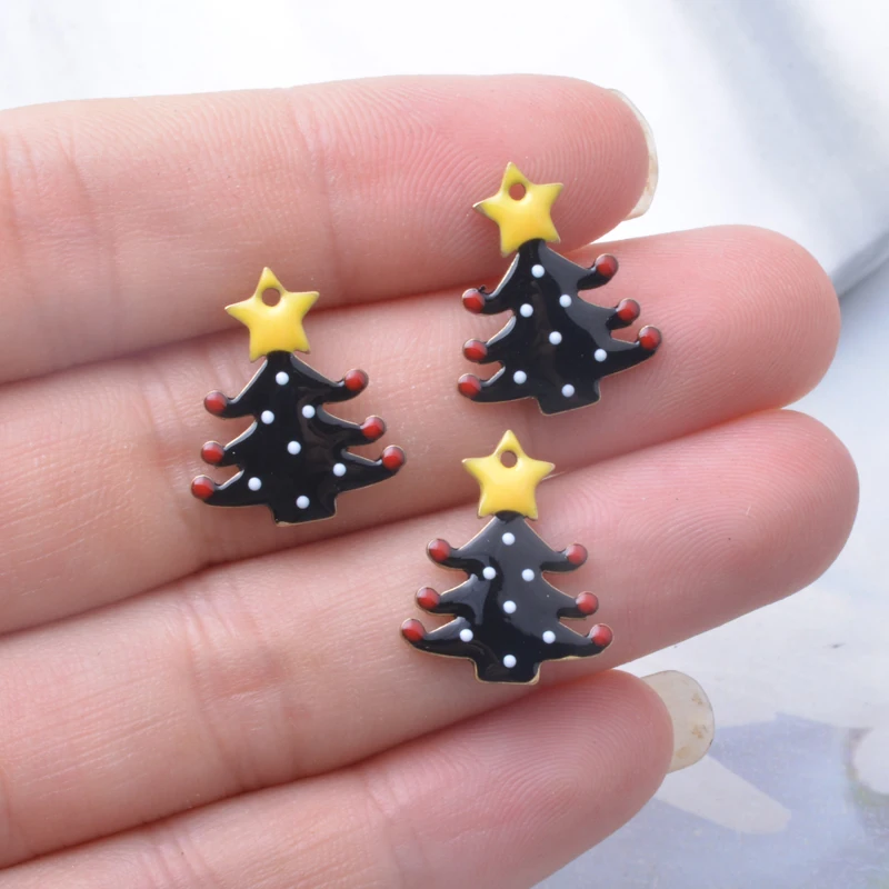6 Stück Weihnachtsbaum-Anhänger aus emailliertem Kupfer, beidseitig mit Tropfenlackierung, bunte Anhänger für DIY-Schmuckzubehör – Detail 7