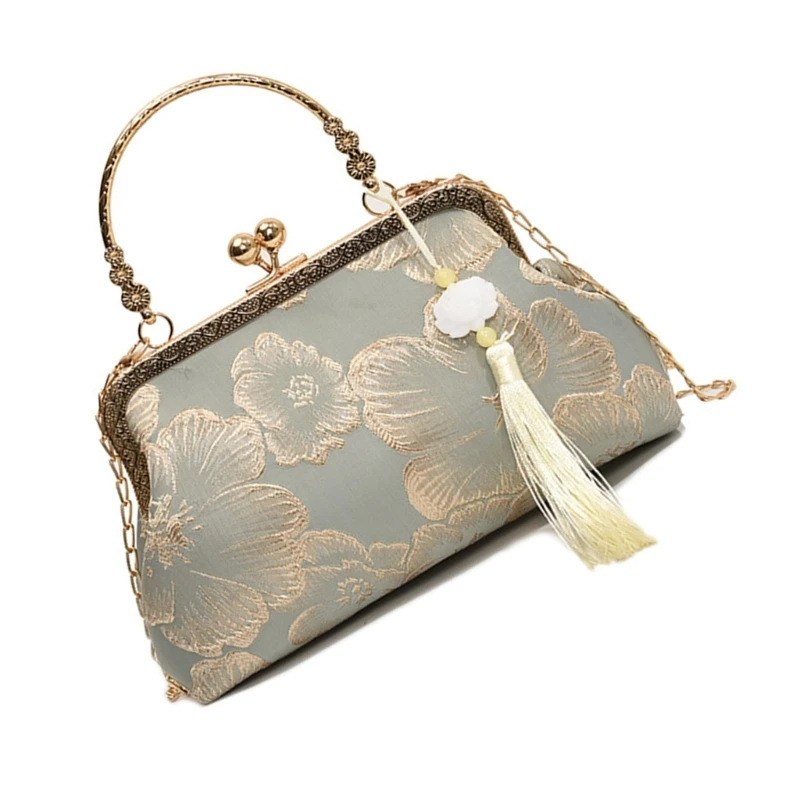 E74B Unique Cheongsam Clasp Crossbody Bag with Metal Chain Shoulder Bag for Daily Use