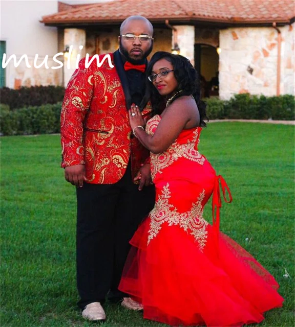 Plus Size Red Mermaid Wedding Dress With Gold Lace Elegant Sweetheart Black  Girls African Bridal Gowns 2023 Corset Country Bride