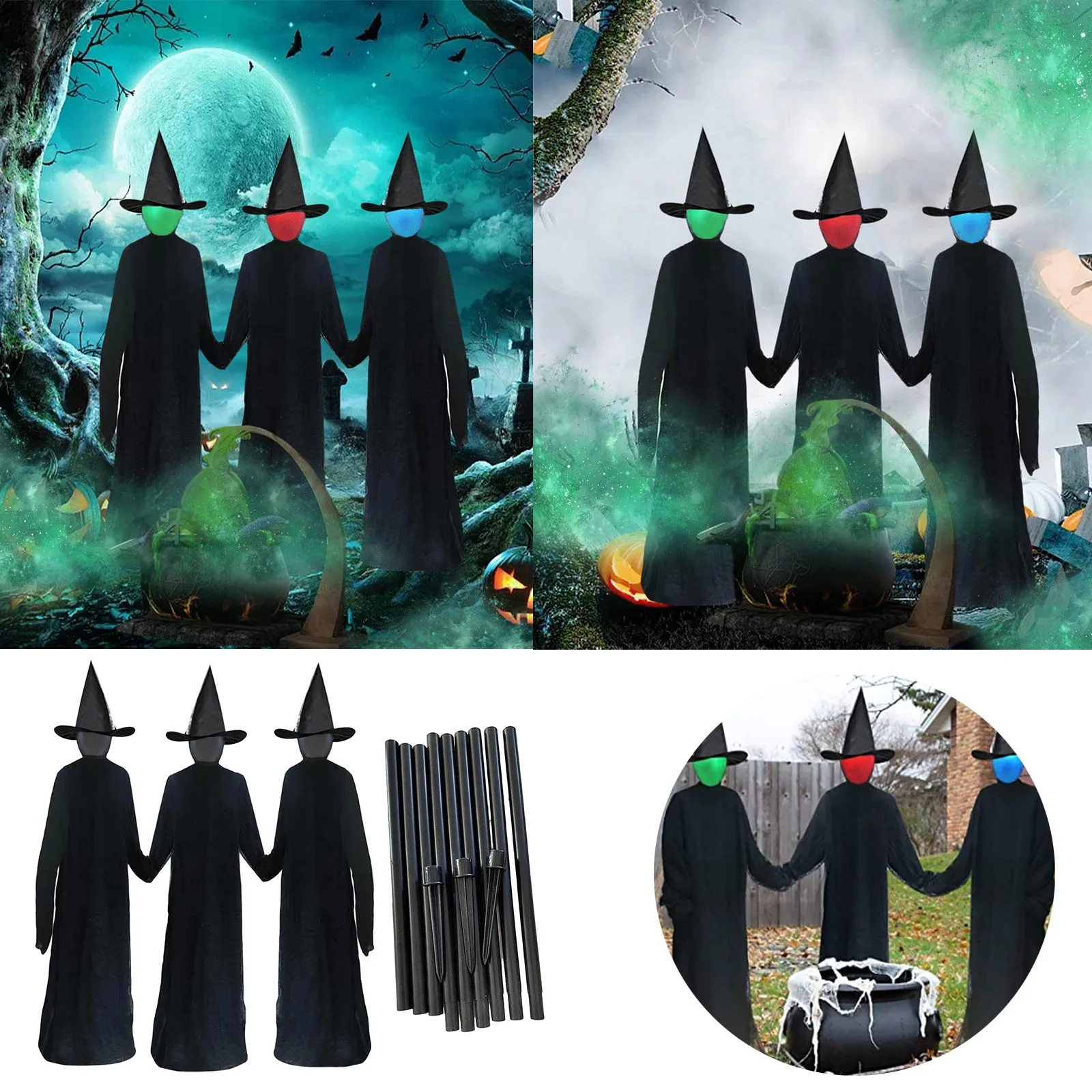 Halloween Decorations Large Light Holding Hand Screaming Witch Outdoor Sound Activated Sensor A Pack Of 3 Life Size Scary Decor