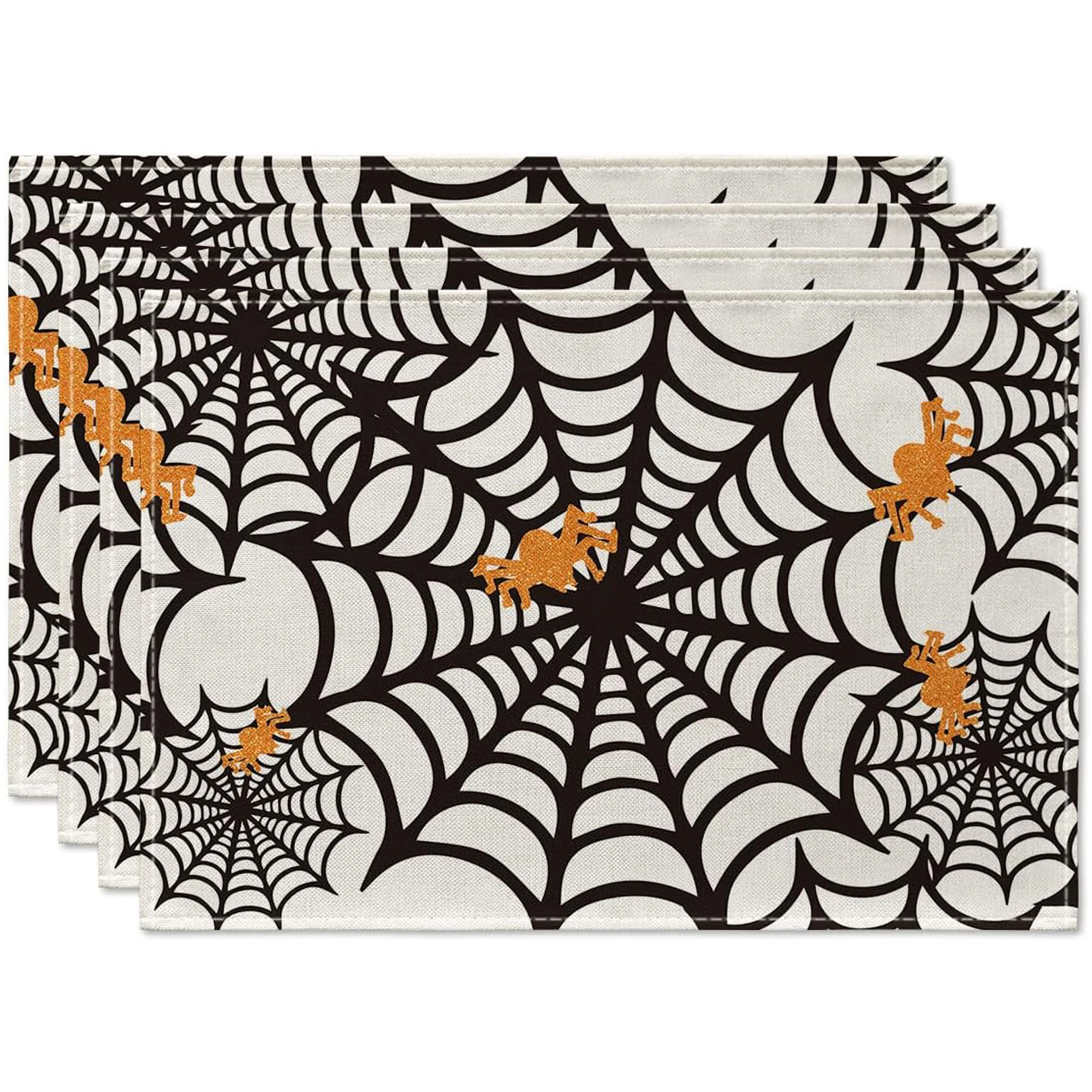 4pcs, Spiders Web Placemats, Holiday Halloween Table Mats for Dining Decoration 30.48x45.72 cm