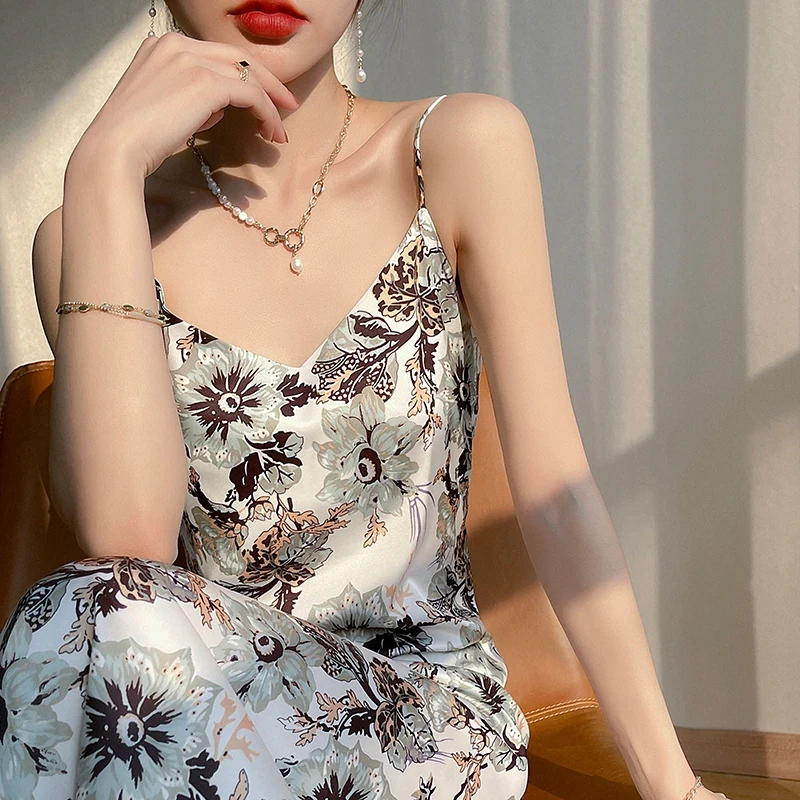 Capispalla da donna estivo in raso di seta Dr Spwear Slim Fit Lungo Dr V-ne Gonna a trapezio a vita alta Abito senza maniche