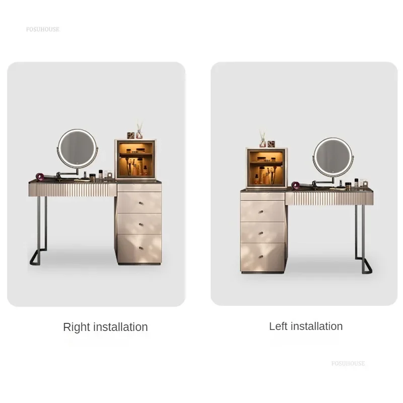 Modern Wood Dressers for Bedroom Multifunctional Storage with LED Mirror Dressing Table Creative High-end Dresser for Apartment