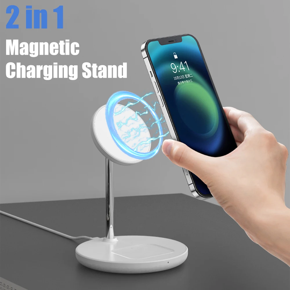 

Magnetic Wireless Charger 18W 2 in 1 Stand For iPhone 15 Pro 14 13 Magcafe Phone Holder QI Charging Station for AirPods Pro 2 3