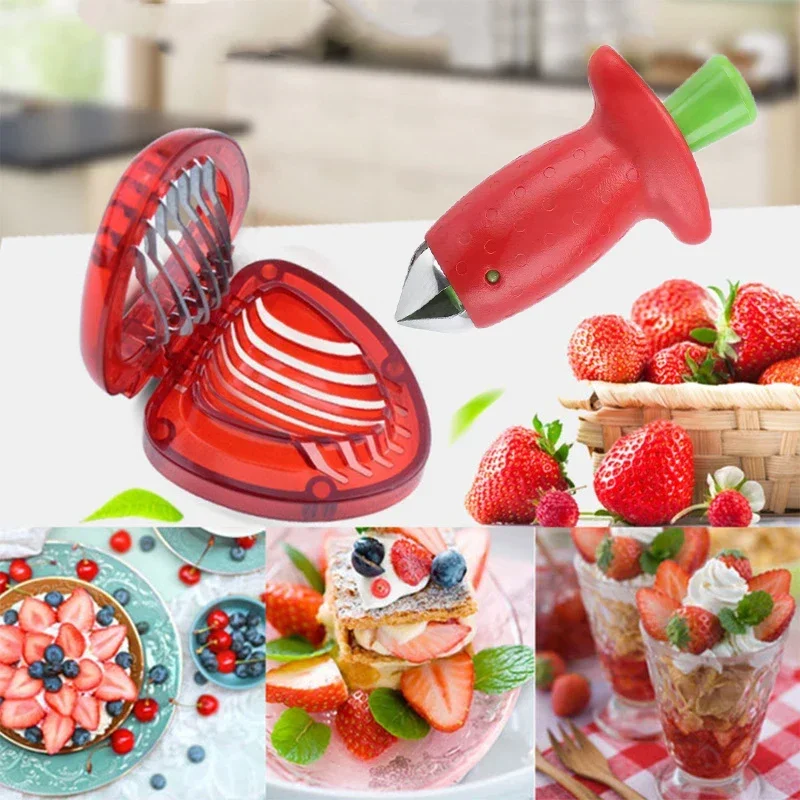 1pc Kitchen fruit tools Strawberry slicer Strawberry corer Strawberry peeler Stem remover Creative melon and fruit slicer