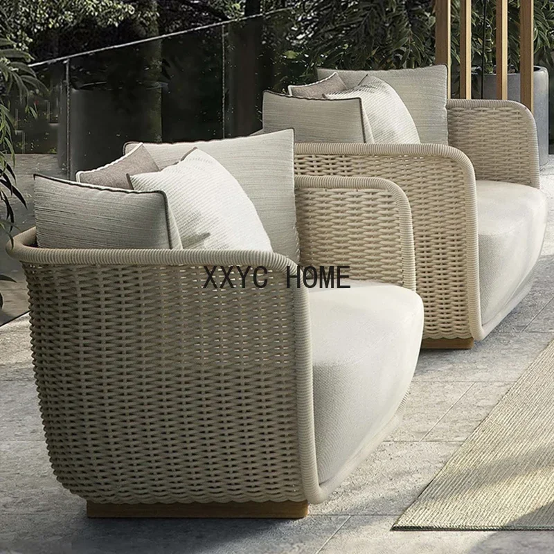 Outdoor Rattan Sofa Garden Balcony Outdoor Sun Protection Leisure Sofa Homestay Garden Sun Room Rattan Sofa Combination WKGF