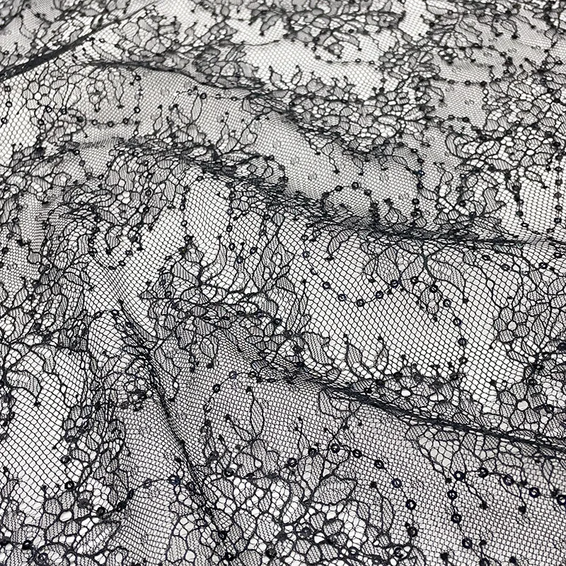 

Soft Light Embroidered Sequined Bead Wedding Dress Garment Hollow Lace Fabric