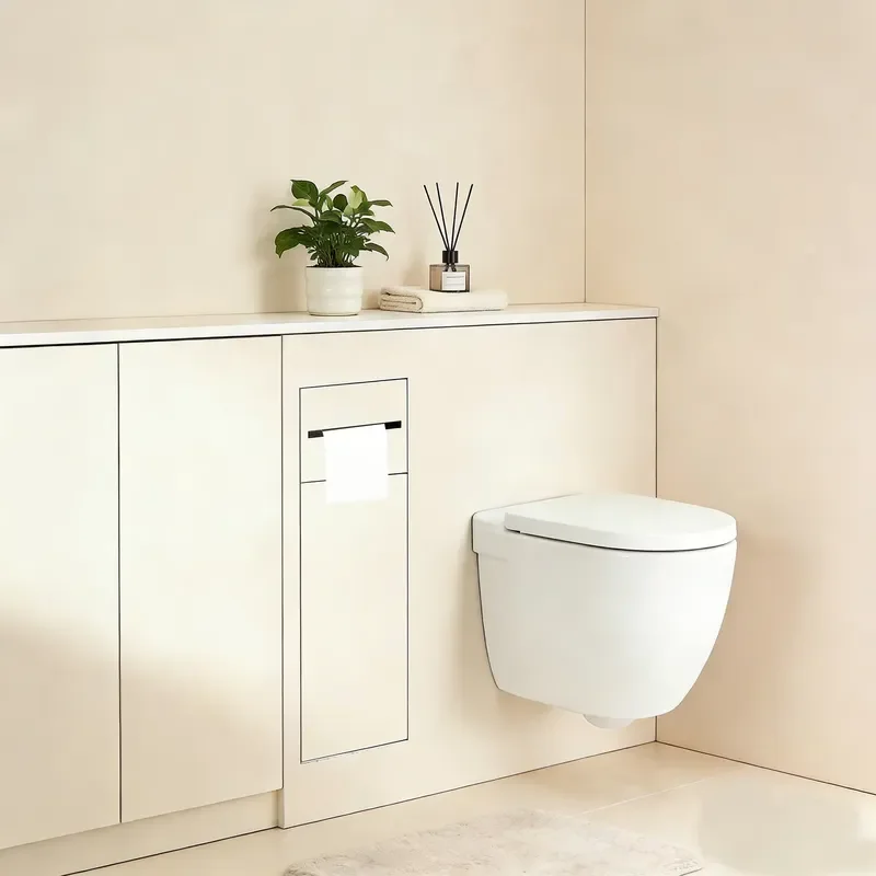 304 Stainless Steel Wall Mounted Toilet Paper Holder with Brush Set Modern Invisible Embedded Bathroom Storage Rack for Home
