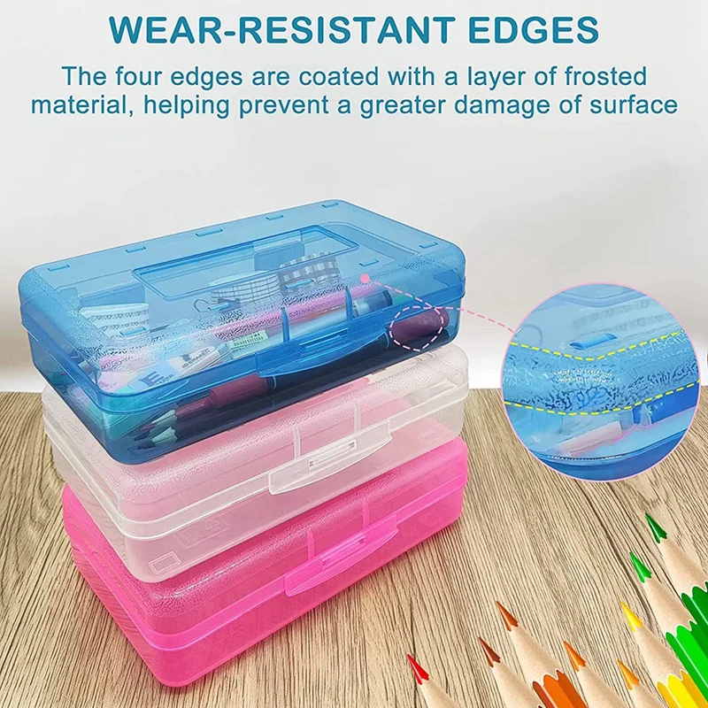 Caja de lápices translúcida de plástico para niños, estuches de lápices de capacidad con tapa apretada a presión, organizador para bolígrafos y lápices