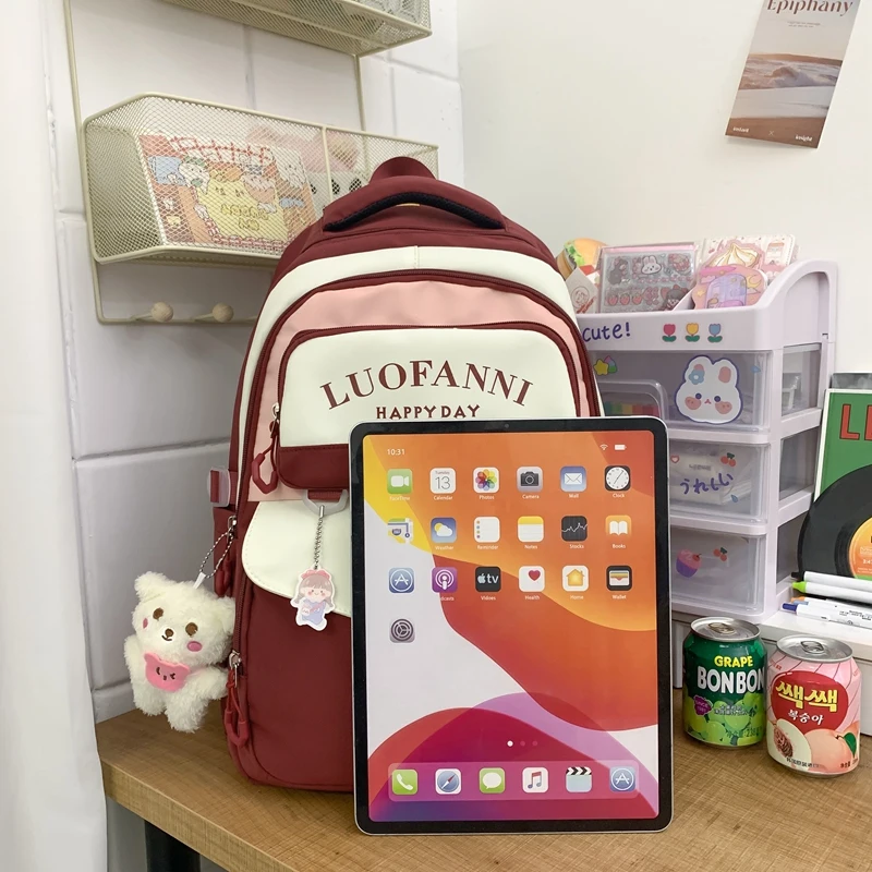 Mochila escolar Kawaii de alta capacidad para mujer, morral escolar Harajuku, resistente al agua, para ordenador portátil