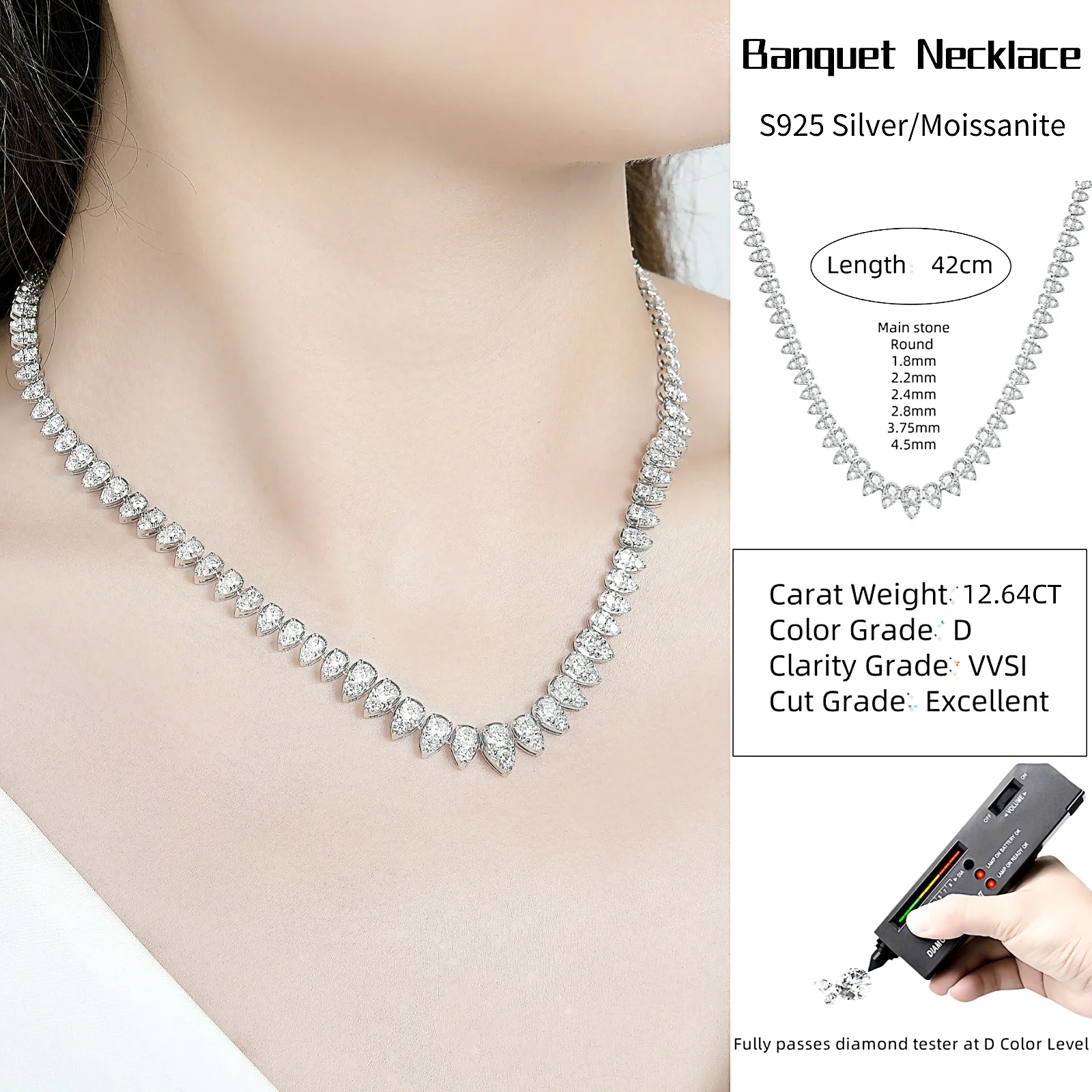 Banquet Necklace Water Drop Luxury Sparkle Choker S925 Silver with Moissanite Diamond Ladies' Jewelry Women's Jewellery