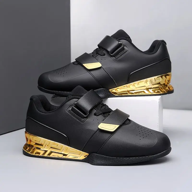 New Hook and Loop Fitness Weightlifting Shoes Gold Silver Squat Shoes Balance Pro Fitness Athletic Shoes Men's Women's Athletic