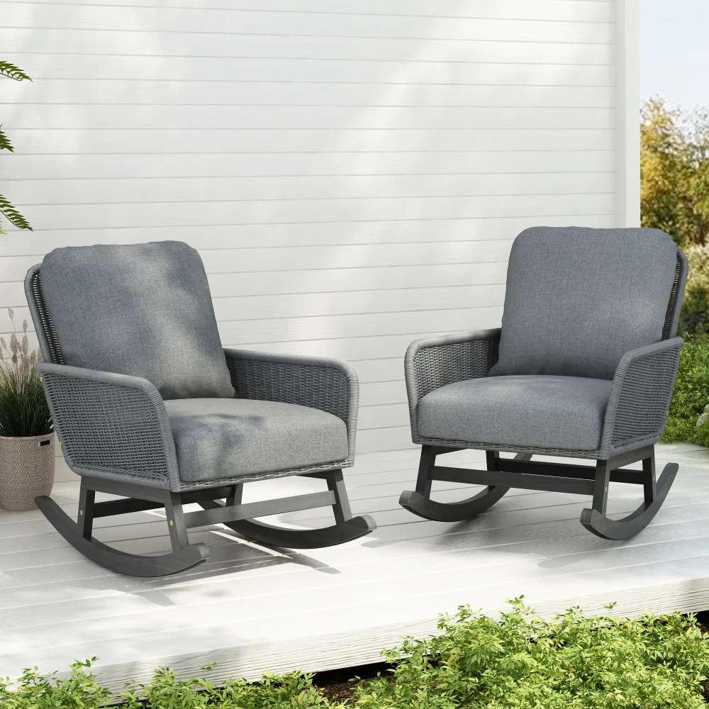 

YQXH [Set of 2] Contemporary Minimalist Gray Wicker Rocking Chair with Soft Polyester Cushions and Durable Wooden Frame, Perfect