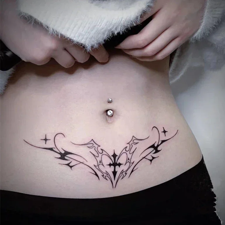 

Black Succubus Tattoo Stickers for Women Abdomen Sexy Art Temporary Tattoos Waterproof Fake Tattoo Lasting Cover Scars Stickers