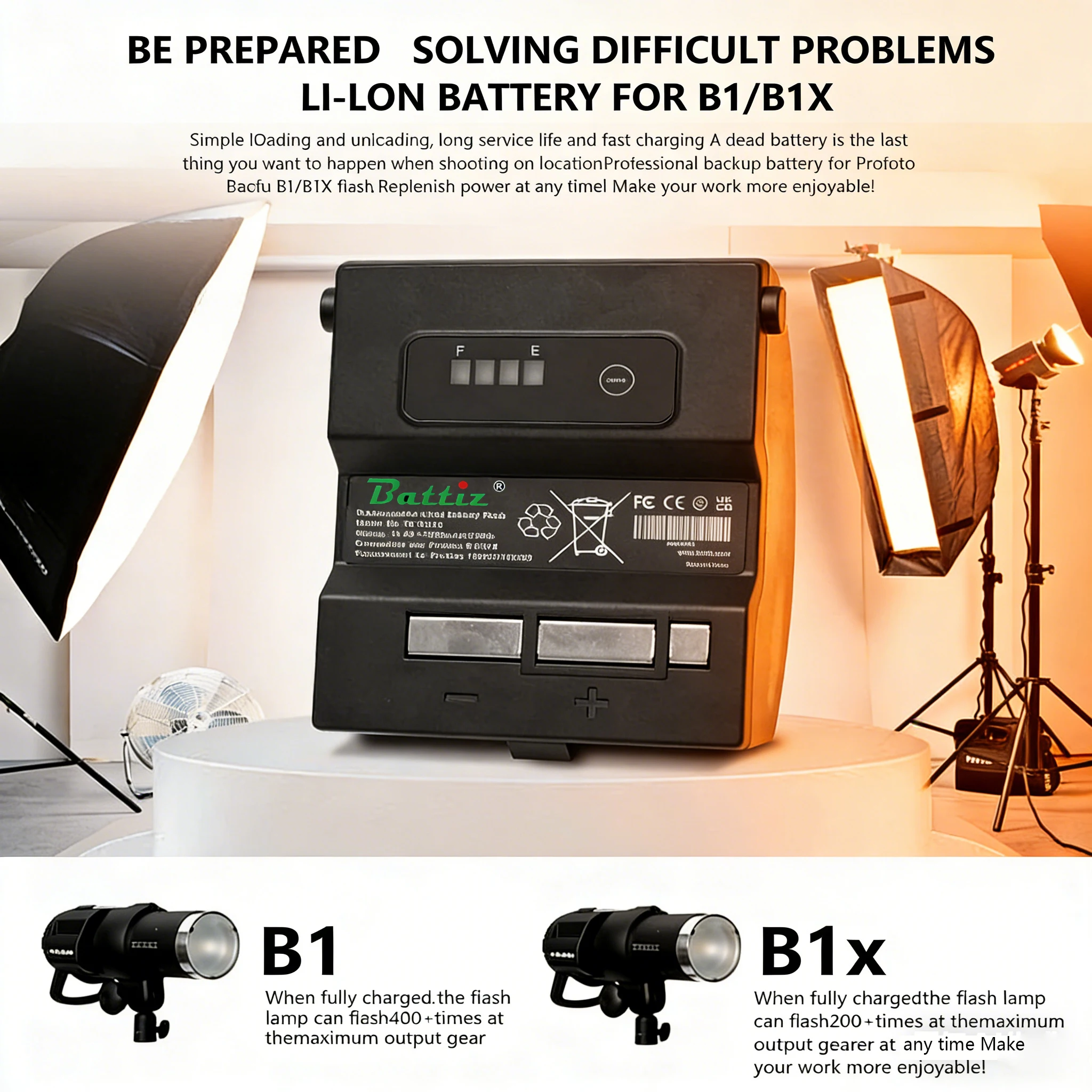 14.4V 5.0Ah/72Wh Replacement Li-ion BatteryPack for 100399 100323 Compatible with Profoto B1/B1X AirTTL Flash Heads