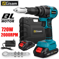 Gisam 720W 20000N Brushless Electric Rivet Gun Cordless Rivet Nut Gun Auto Riveting Power Tool For Makita 18V Battery Pin