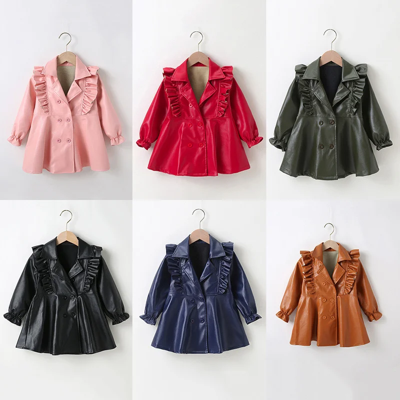 Dresses 3-7 Leather Year Girls Button PU Leather Girls Dresses Coat New Fashion Baby Girls Jackets Children's Clothing Outerwear