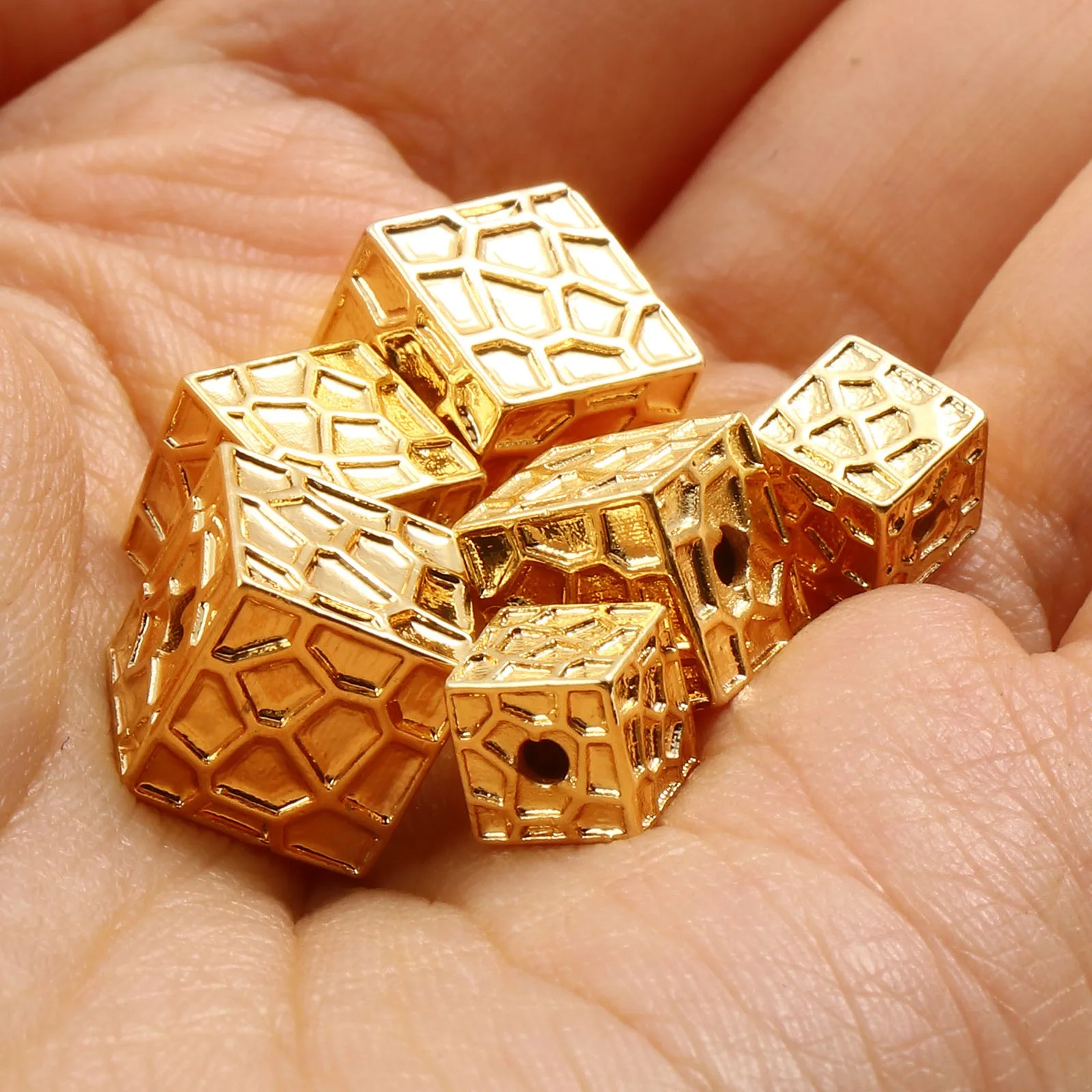 2PCs 6/8/9mm Geometric Copper Beads Gold Color Square Loose Beads DIY Making Necklace Bracelet Spacer Beads Jewelry Findings