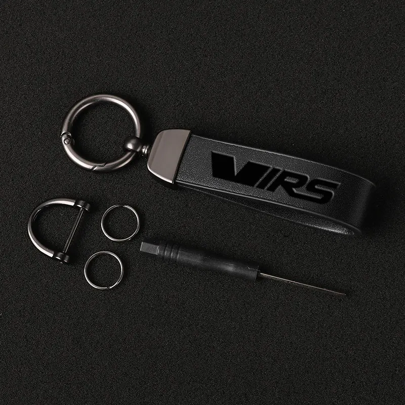 For Skoda VRS Octavia FABIA KAMIQ KAROQ KODIAQ RAPID SUPERB Car Luxury Genuine Leather Keychain Key Ring with VRS logo