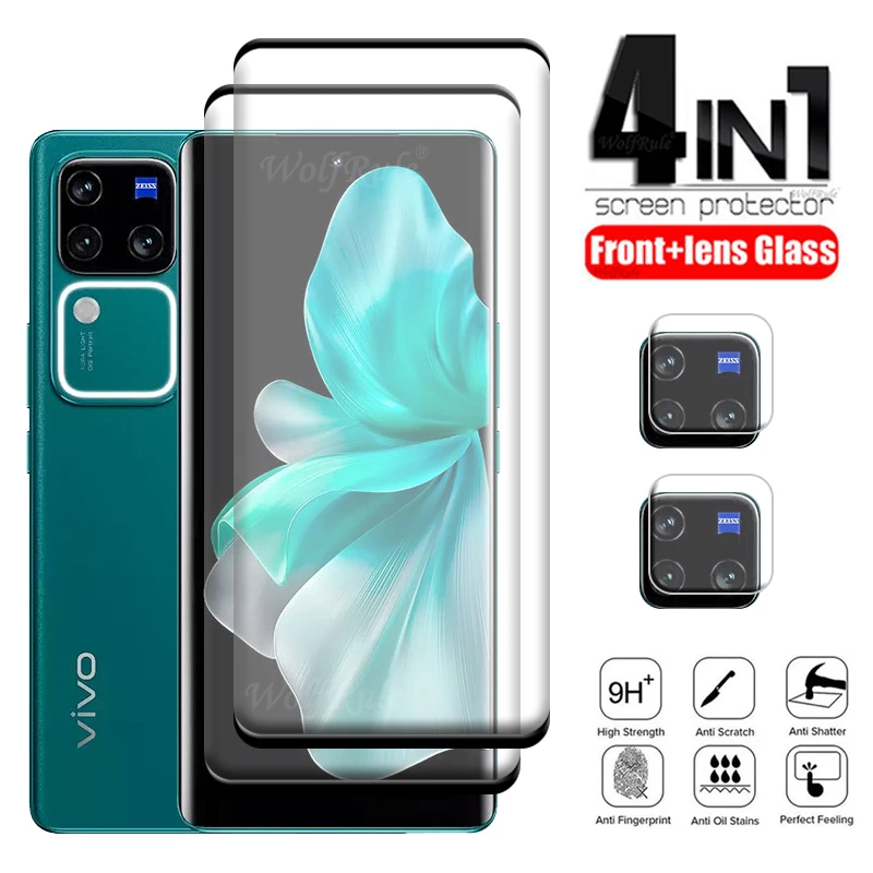 

4-in-1 For Vivo V30 Pro Glass For Vivo V30 Pro Tempered Glass 9H Full Curved Camera Film Screen Protetor Vivo V30 Pro Lens Glass