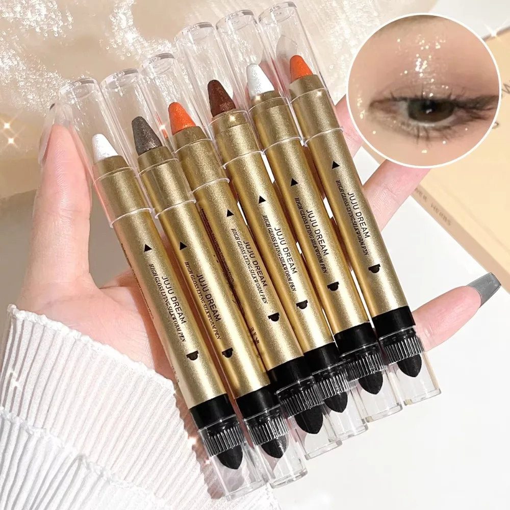 กันน้ํา Glitter Eye Shadow ปากกา Anti-Oil Double HEAD Eye Shadow Sticks Contour ยาวนาน Aegyo Sal Highlight Sticks Lip