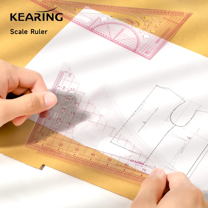 Kearing Fashion Design Scale Ruler with Micro Holes, Tailor Drawing Template, DIY Sewing