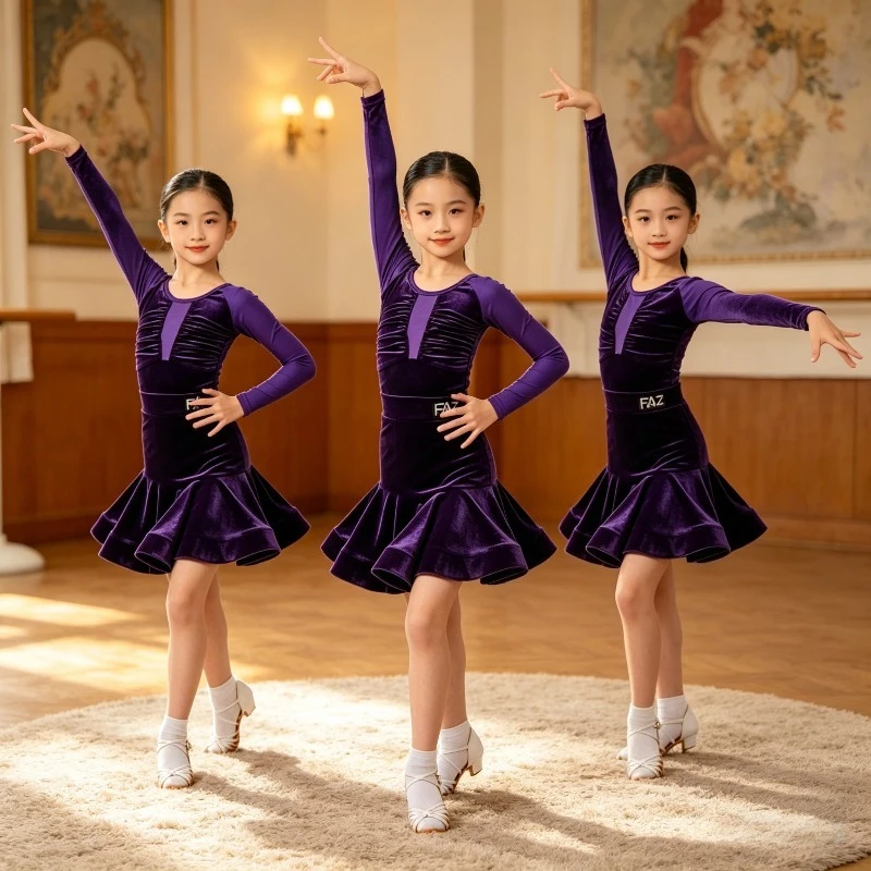 

Girls Latin Dance Dress Halter Neck Floral Top Skirt Set Kids Ballroom Costume For Salsa Rumba Cha Cha Samba Dance wear Zym