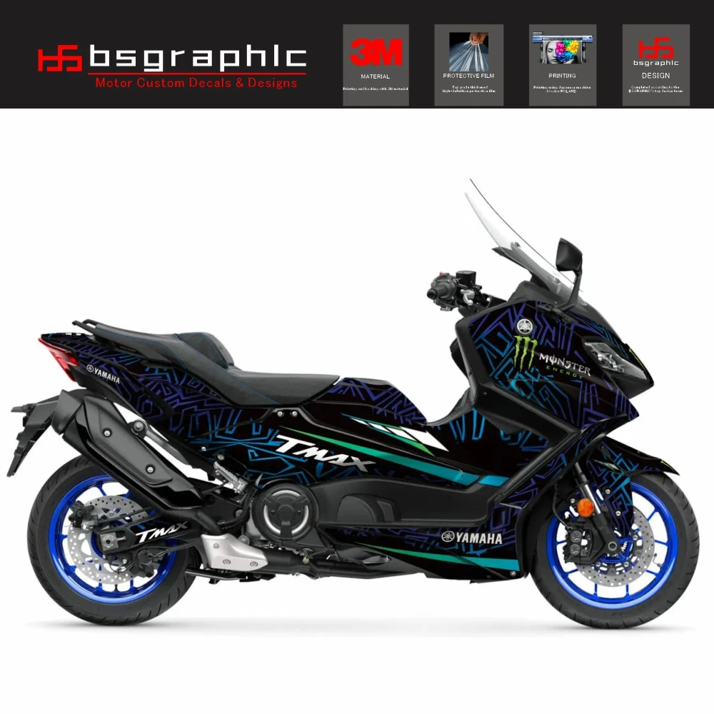 

Motorcycle Body Fairing Protective Sticker Decal Maxiscooter ZIKZAK Graphic Kit Blue for Yamaha Tmax T-max 560 2022-2024 2023