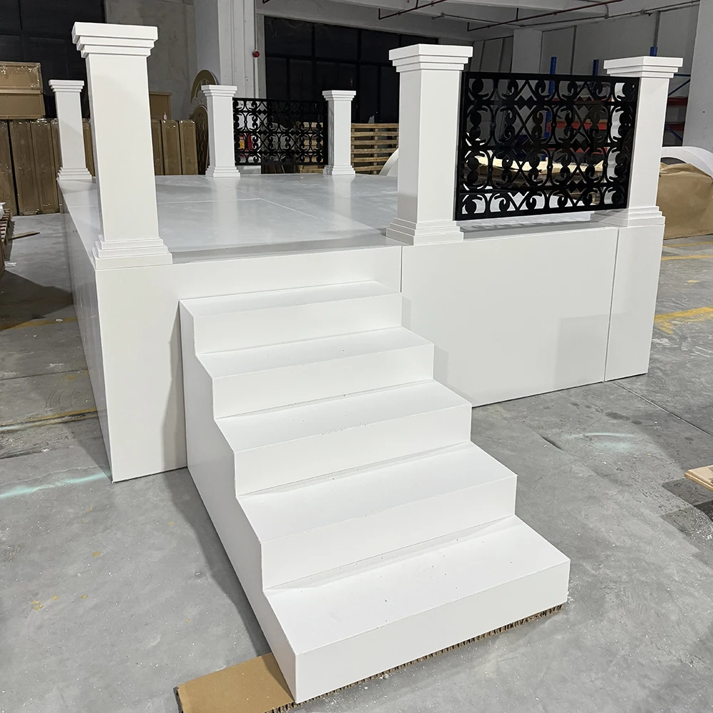 Popular Luxury Rectangle Stage With Round Stair Acrylic Wedding Stage Platform Decor Portable Acrylic Stage