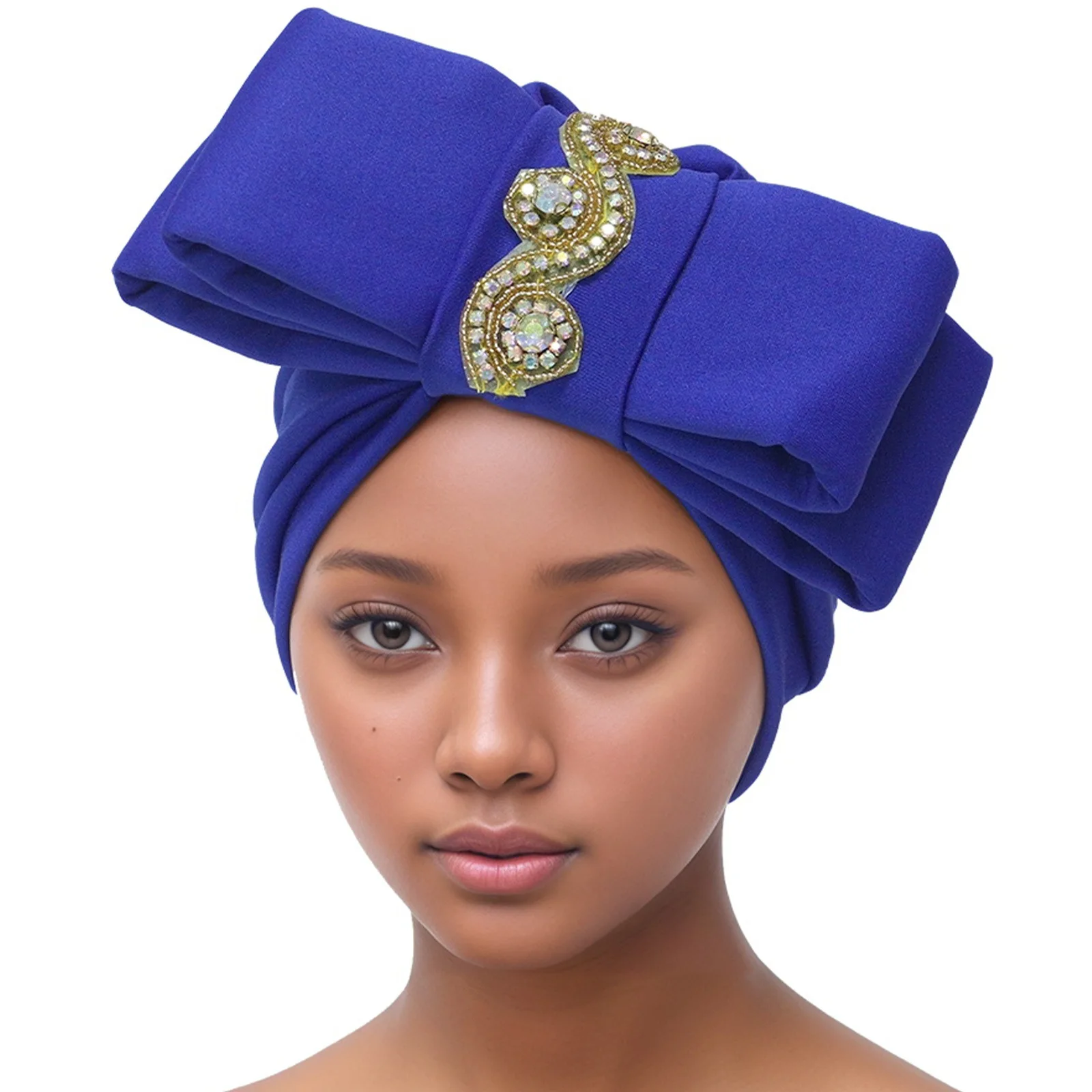 

Big Bowknot Turban Cap Women Exaggerated Rhinestone Headpiece African Auto Gele Headtie Nigeria Party Headwear Hat Head Wrap New