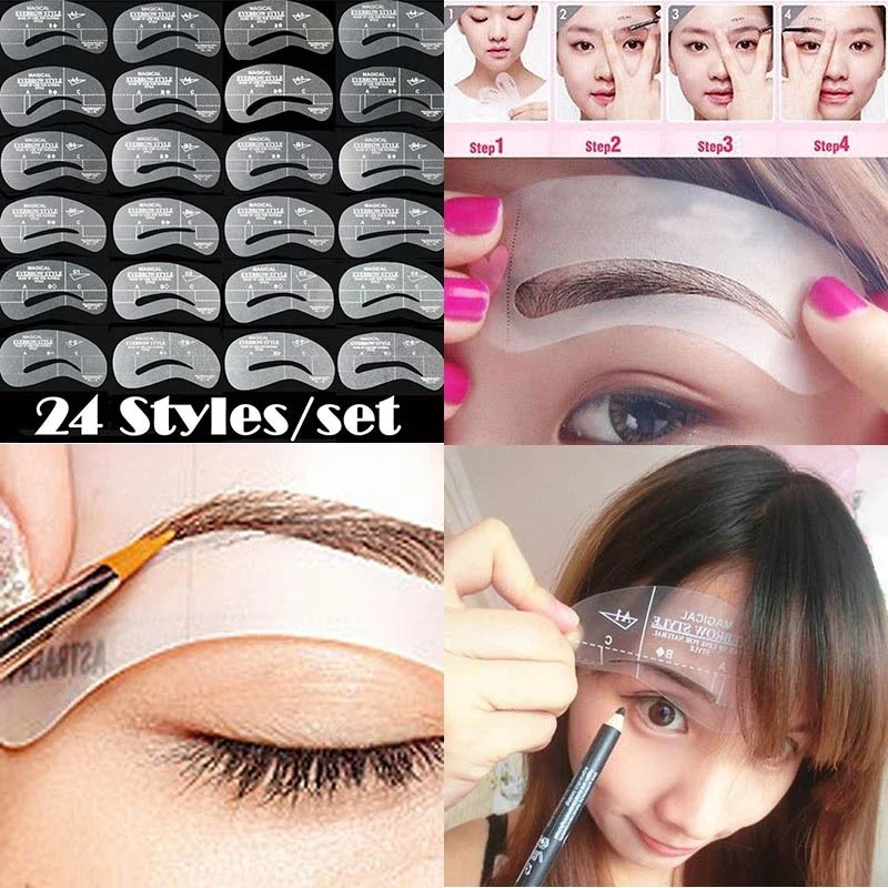 24 Styles Augenbrauen Schablonen DIY Wiederverwendbare Zeichnung Karte Soor Stirn Vorlage Make-Up-Tools