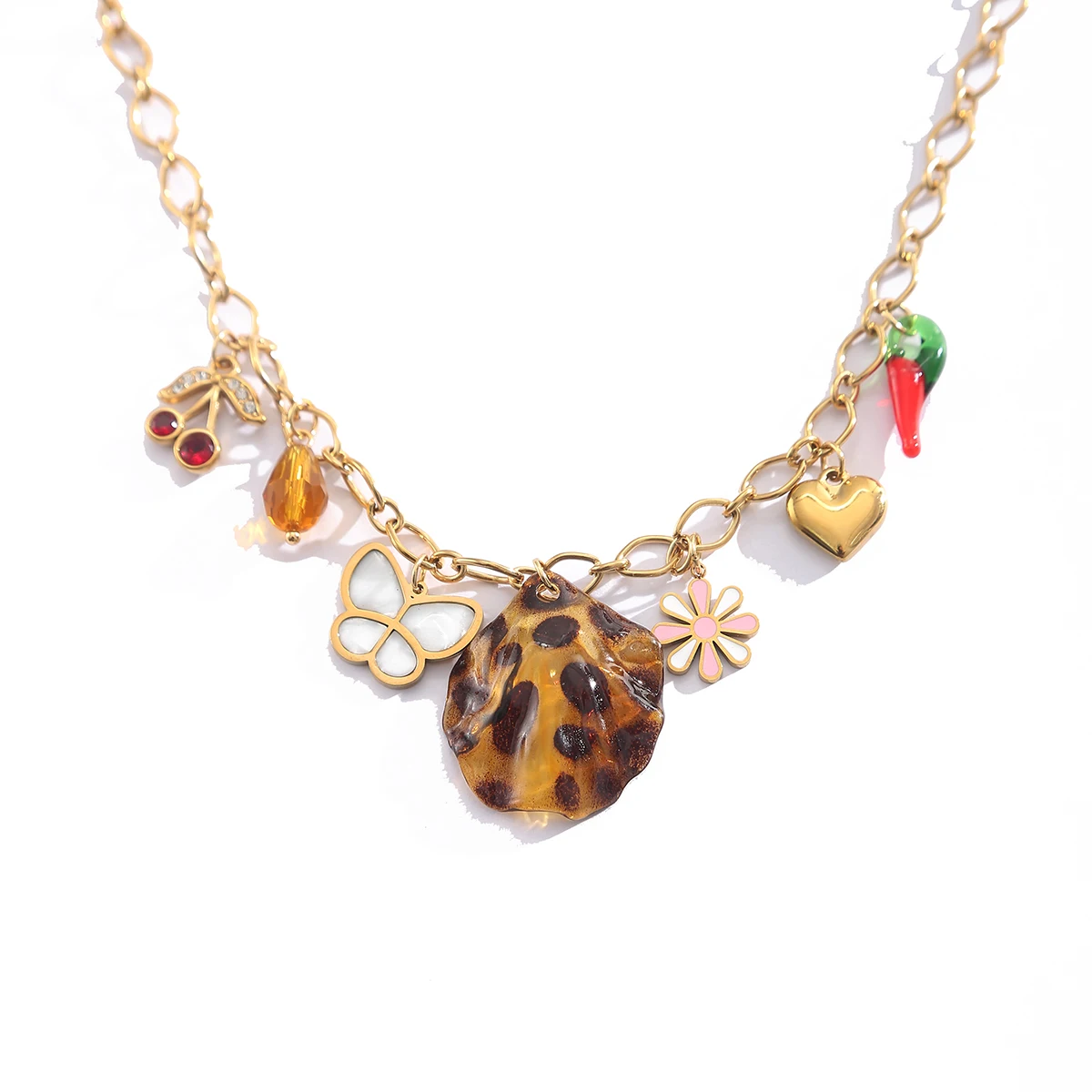 GIOIO الفولاذ المقاوم للصدأ الرجعية المينا قلادة قلادة للنساء Y2K عقد بطرا عتيق المرأة الفاخرة قلادة مجوهرات الأزياء