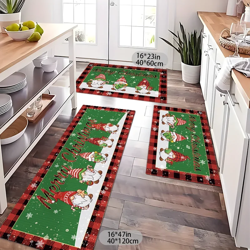Christmas Snowflake Gnomes Buffalo Plaid Floormat Living Room Bedroom Bath Toilet Non-slip Doormat Kitchen Balcony Hallway Rugs