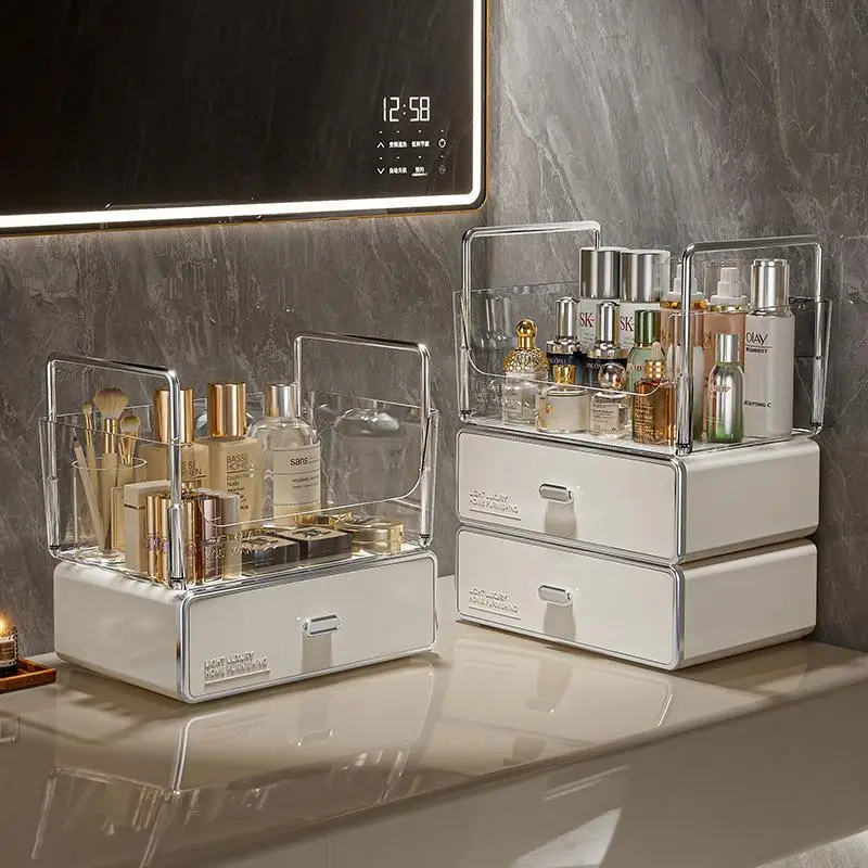 Acrylic Cosmetic Storage Box Drawer Style Transparent Desktop Makeup Desk Skincare Product Organizer Shelf Jewelry Box