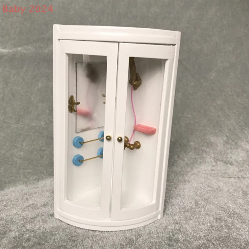 Juego de ducha de baño de madera en miniatura para casa de muñecas, escala 1:12, muebles para decoración de habitación de niños