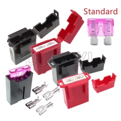 1 Set Black Red Ceramics Blade Type Standard Middle Medium Fuse Holder with Terminal for AC Assembly Car Motorcycle Automobile