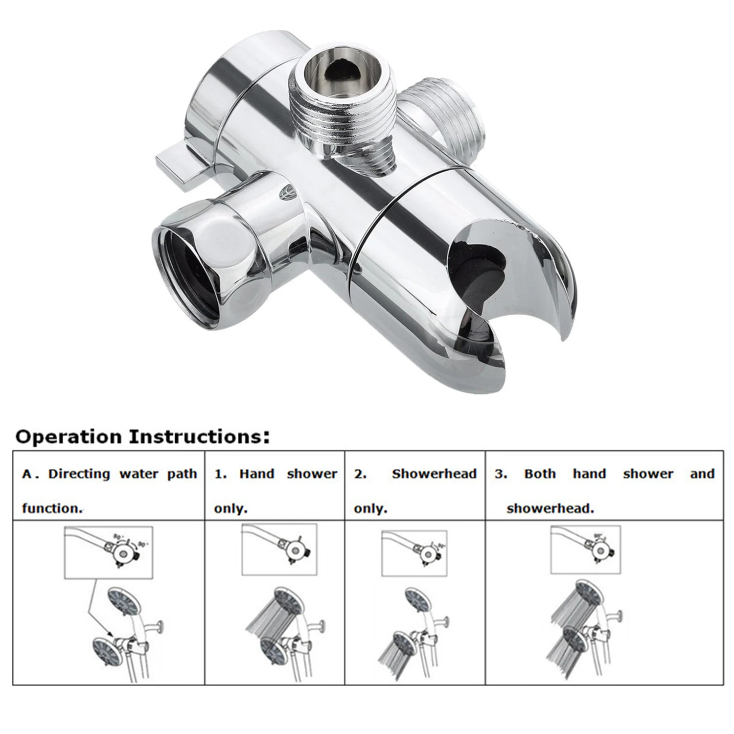 3-Way Shower Diverter Valve Mount G1/2 Handheld Shower Arm Diverter Splitter Polished Chrome Shower System Replacement Part