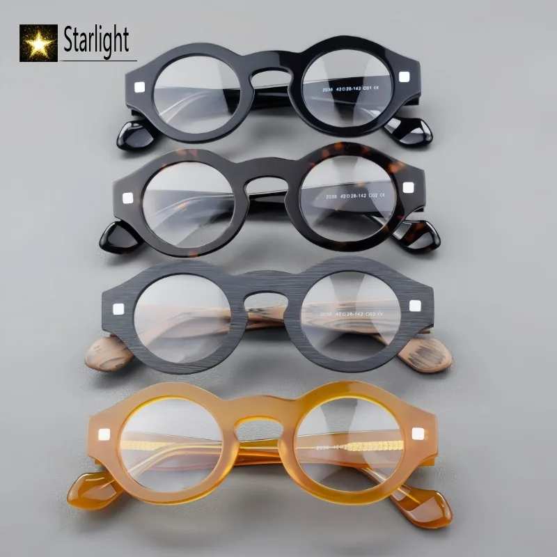 高品質アセテートラウンド厚い黒メガネフレーム男性眼鏡フレーム男性正方形処方近視読書プログレッシブ用