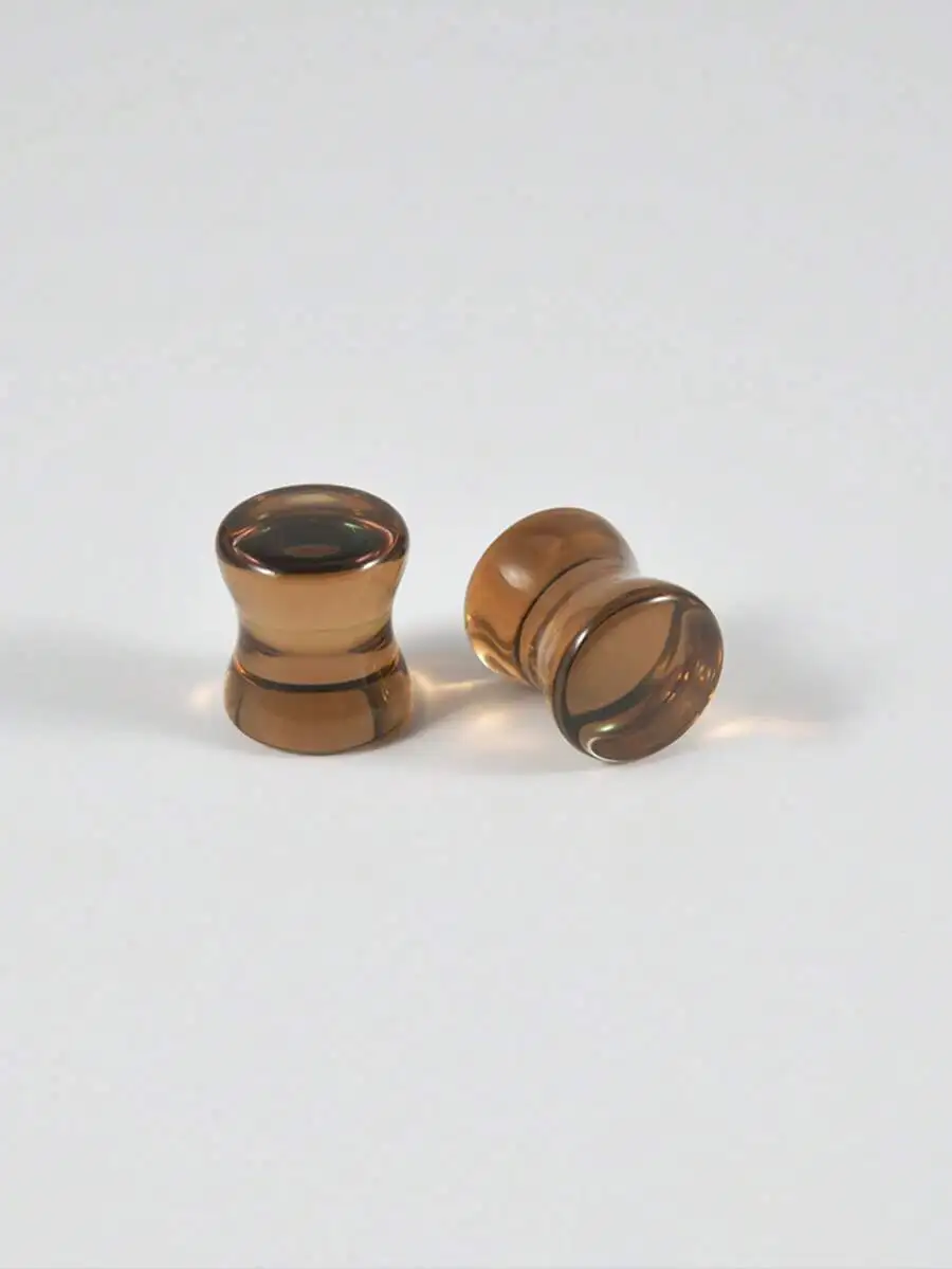 

1 Pair Glass Plugs Gauges Saddle Dark Brown Coffee Tunnels Double Flared Ear Weight Expander Body Jewelry