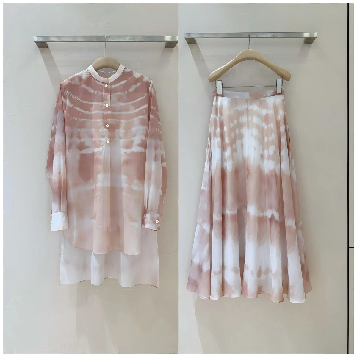 

Горячий весенне-летний женский комплект высокого класса 2025 года! Рубашка с длинным рукавом в тон с юбкой. Импортная хлопчатобумажная ткань мягкая