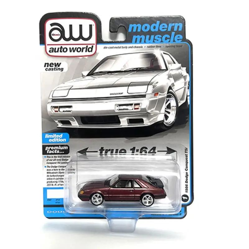 Auto World 1/64 1986 Dodge Conquest Tsi Modern Muscle Red Die-cast alloy car model toy collection Children gift