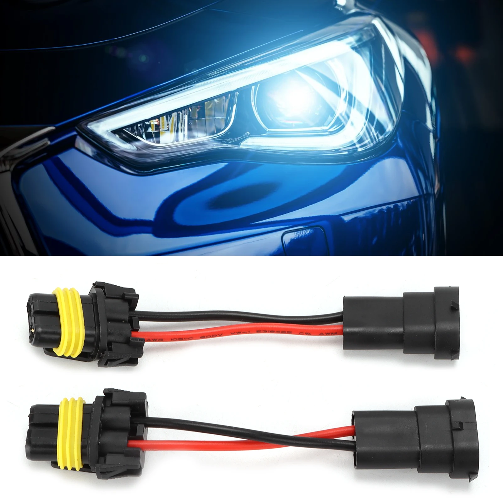 Headlight Wiring Connector Pair H11 Male to 9005/9006 Female Adapter Headlight Fog Light Universal Plug and Play 12V‑24V
