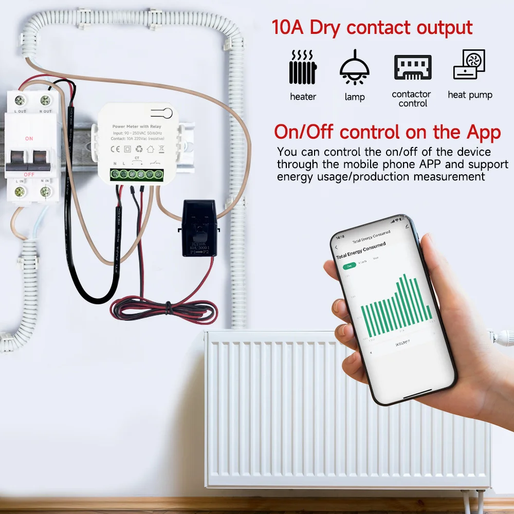 Imagem -02 - Tuya Smart Wifi Medidor de Energia com Relé Medidor de Energia Doméstica Transformador on Off Solar Fotovoltaica Bi-direcional 80a