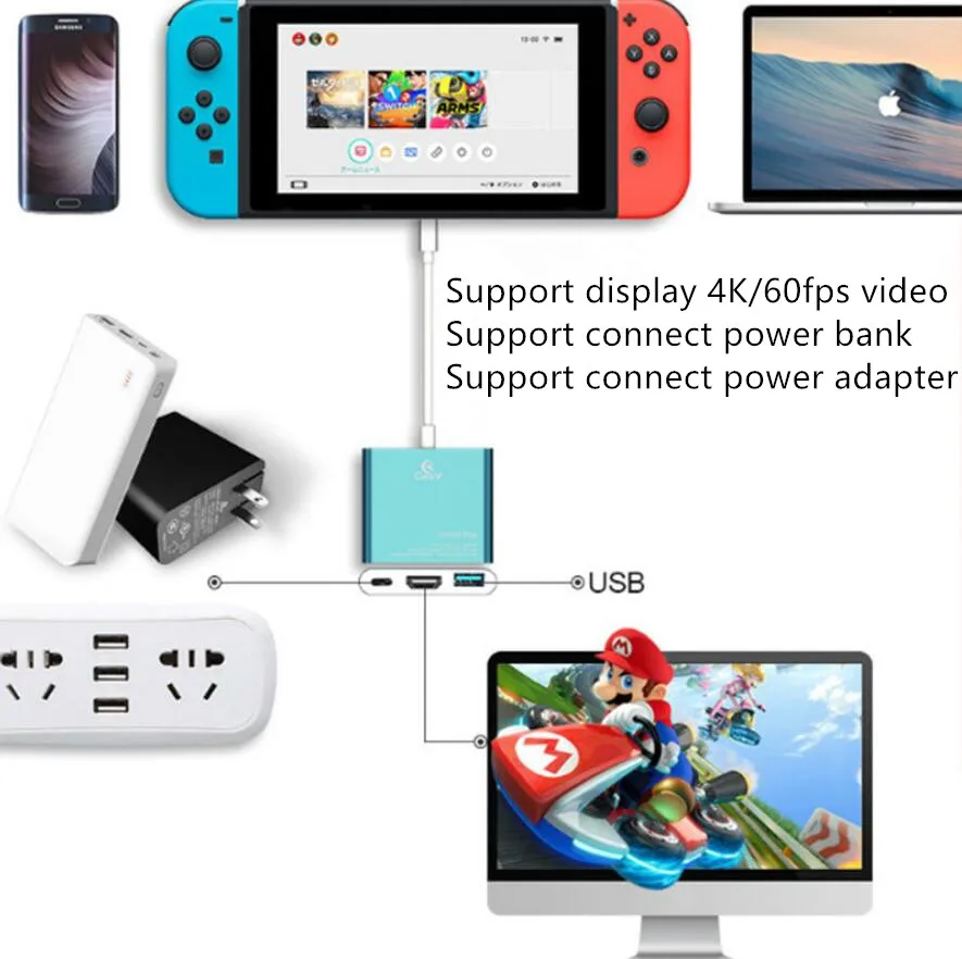 COOV SH350 Plus Adapter for TYPE-C to HDMI Screen Player Converter Portable TV Base Docking for Nintendo Switch NS OLED