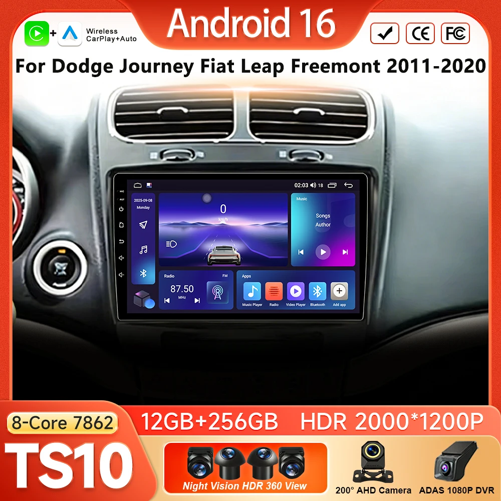 

Беспроводное радио с Android 16 и CarPlay для Dodge Journey, Fiat Freemont 2011-2020, GPS, Android Auto, мультимедийный видеоплеер, 4G